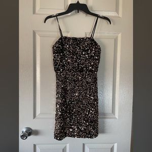 Black and Gold Sequin Mini Dress
